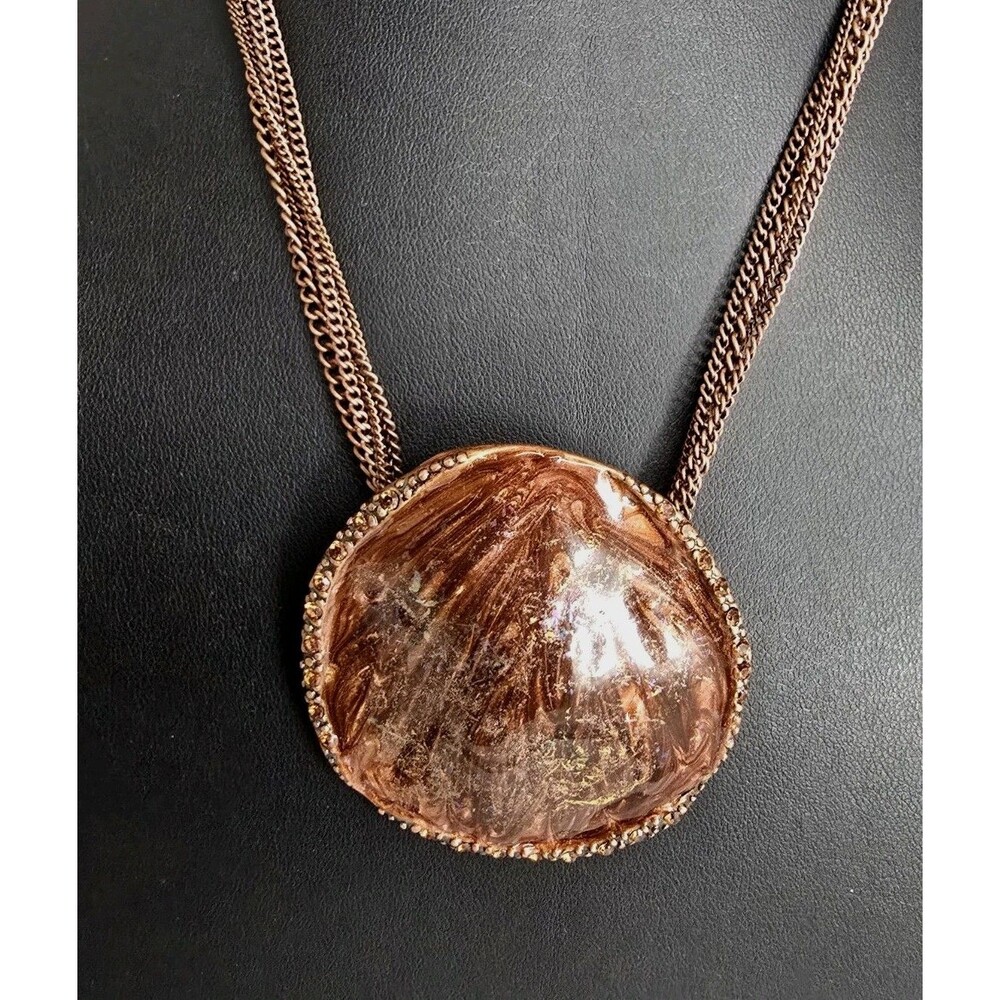 Necklace Chico’s Copper Tone Art Glass Pendant Multi Strand Chain Tribal #1013